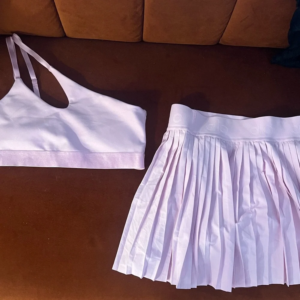 ALO Yoga Sugarplum Pink Skater Skirt and Bra Set RARE